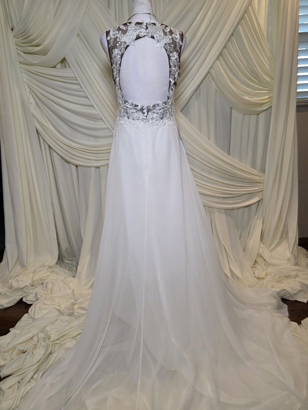 Azazie White Lace Appliqué A-Line Wedding Gown - Picture 14 of 14